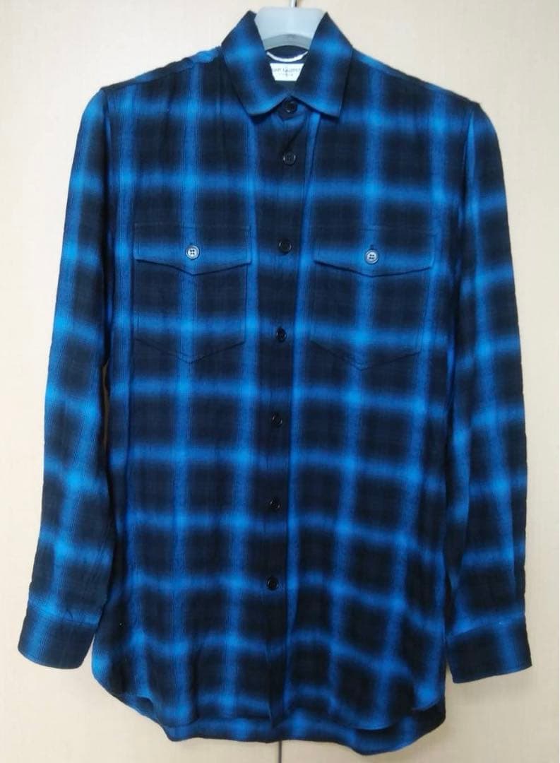 サンローン 15AW オンブレチェックシャツ 青×黒 キムタク着用 私物