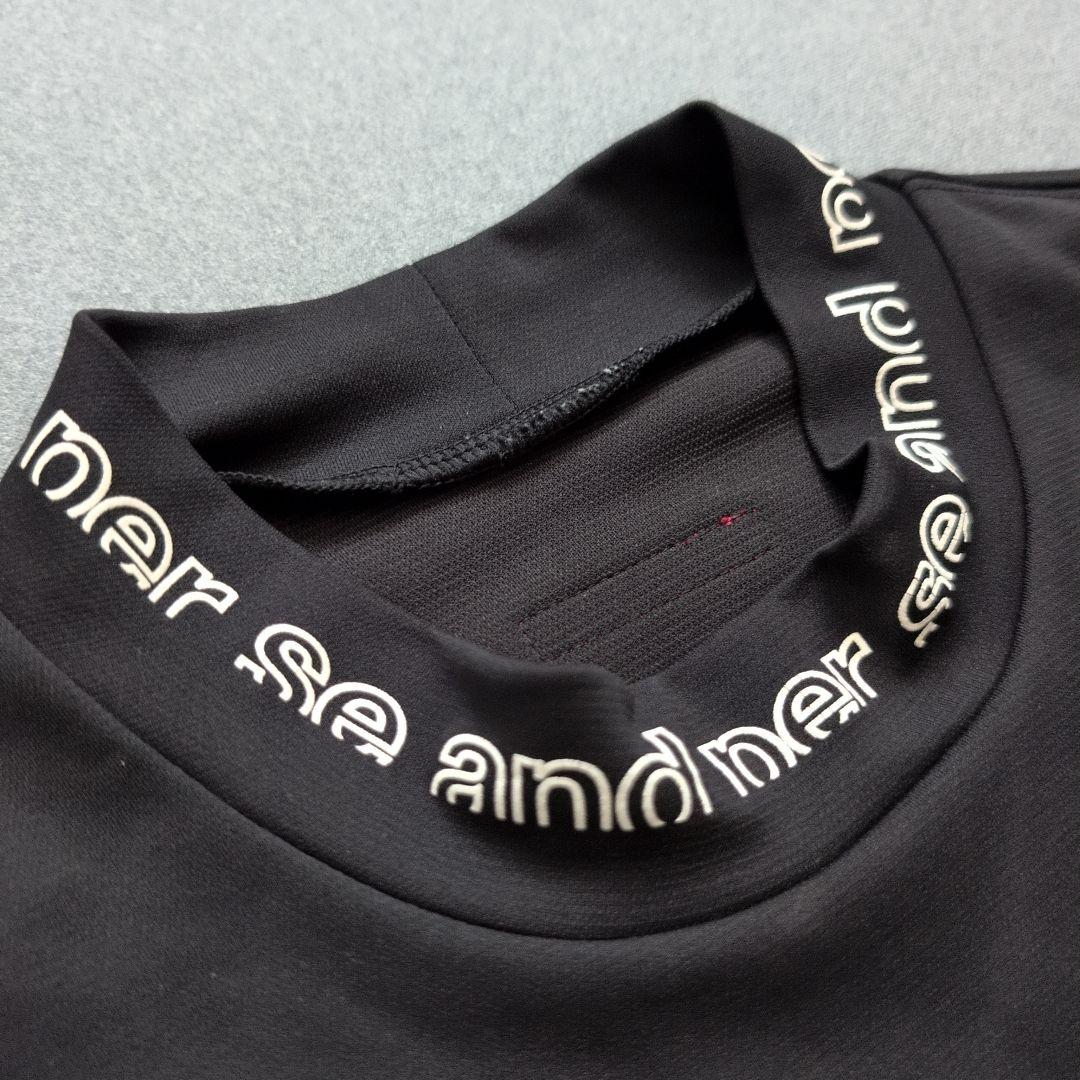 【極美品】アンパスィゴルフ　モックネックシャツ長袖　サイドライン　黒　L