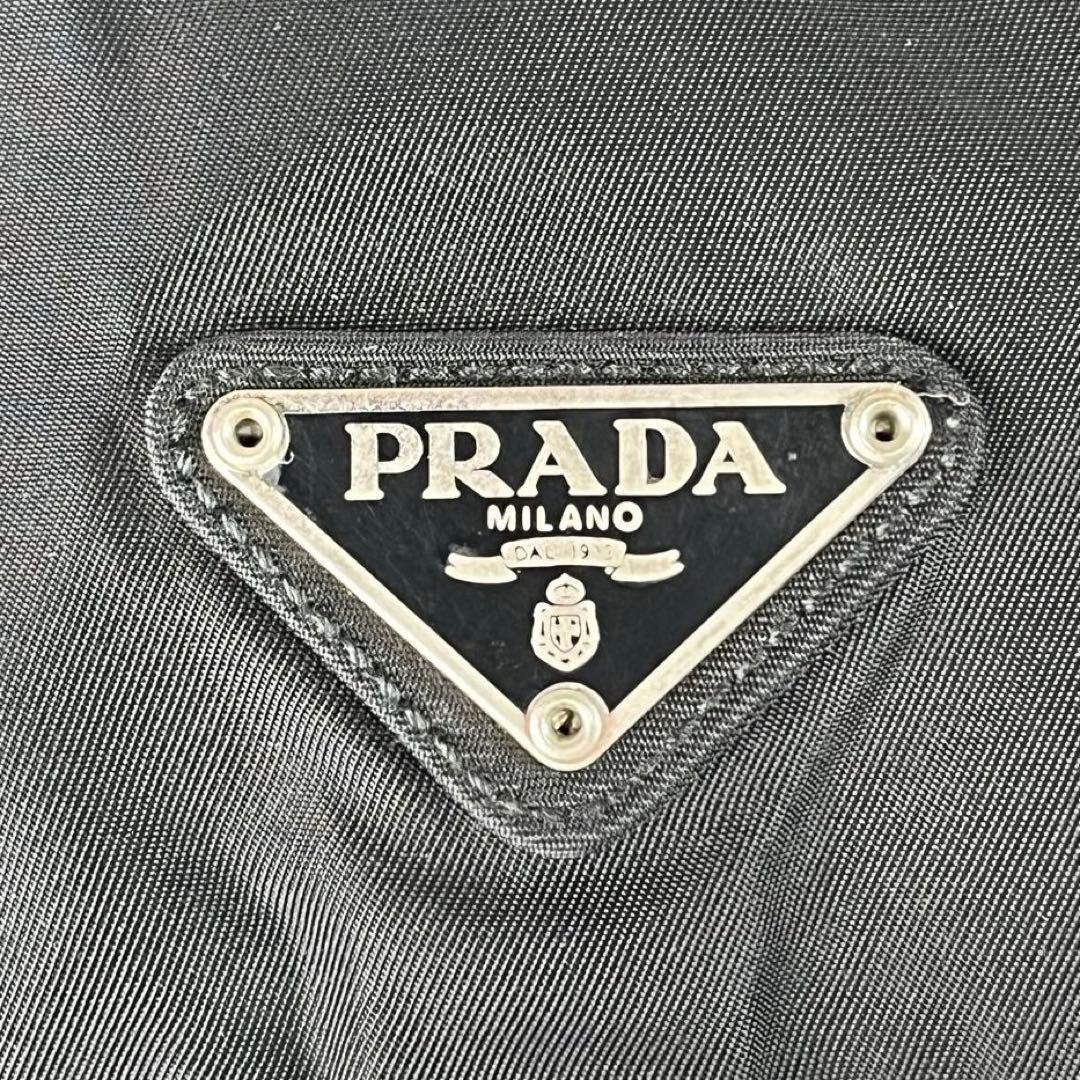 極美品 プラダ リュック 巾着 三角ロゴプレート ナイロン レザー ブラック