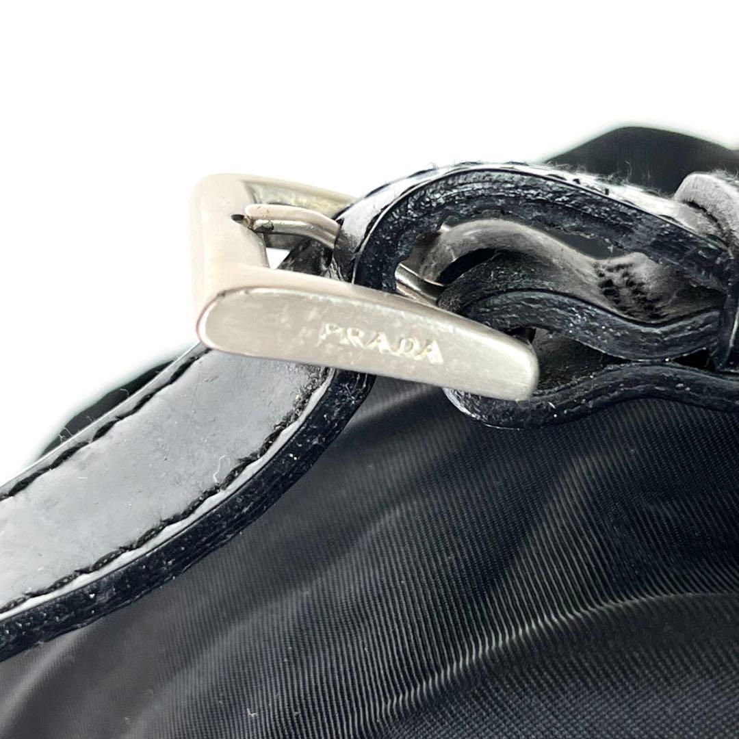 極美品 プラダ リュック 巾着 三角ロゴプレート ナイロン レザー ブラック