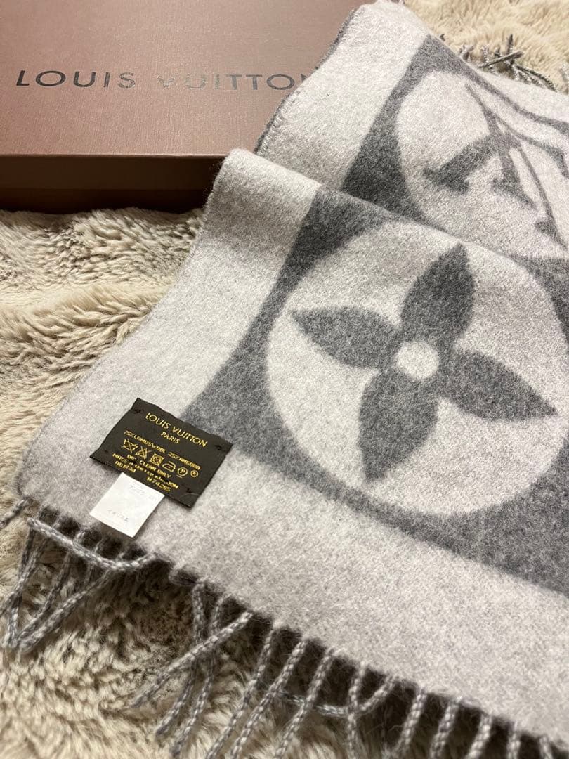 Louis Vuitton ロゴ入りマフラー グレー/ホワイト