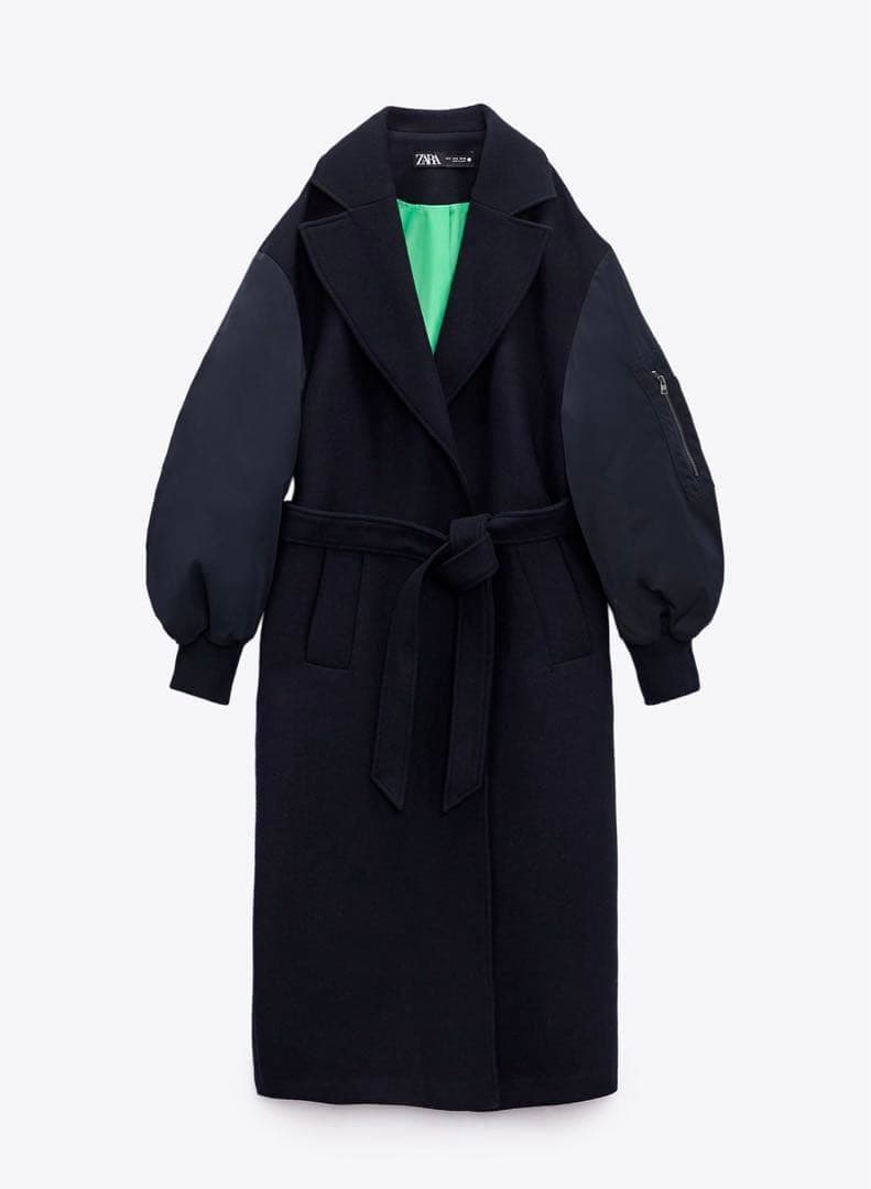 ZARA マッチングボンバーコート XL ネイビー×グリーン - メルカリ