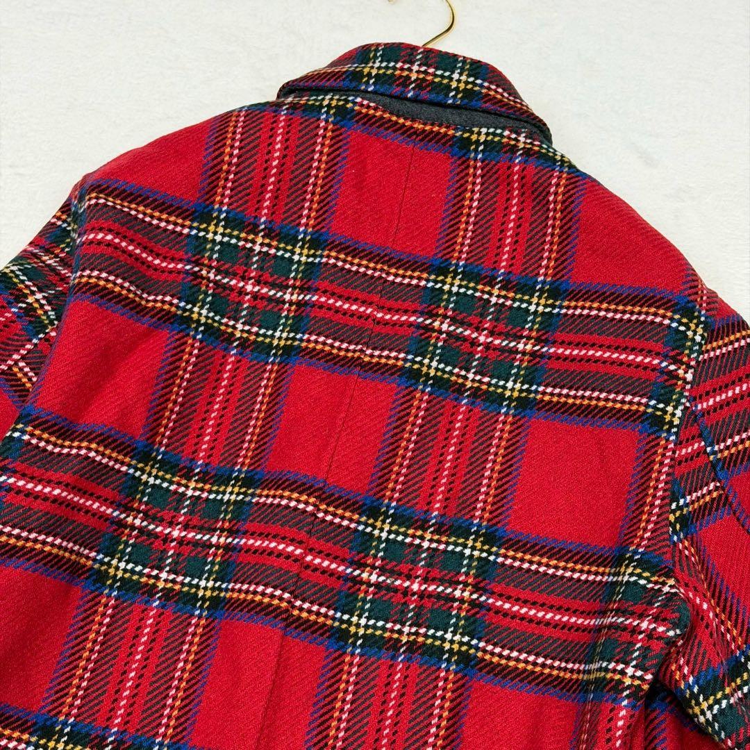 Lサイズ ZARA タータンチェック チェスターコート　レッド シングル