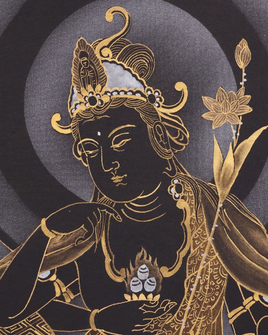 【真作】仏画 大峰 竹内白雅筆 紺地金泥 如意輪観音図 絹本 掛軸 MA634