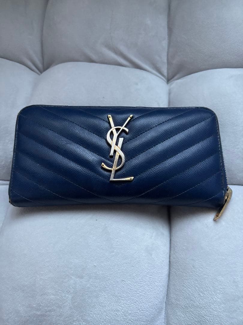 正規品】YSL ネイビー レザー 長財布