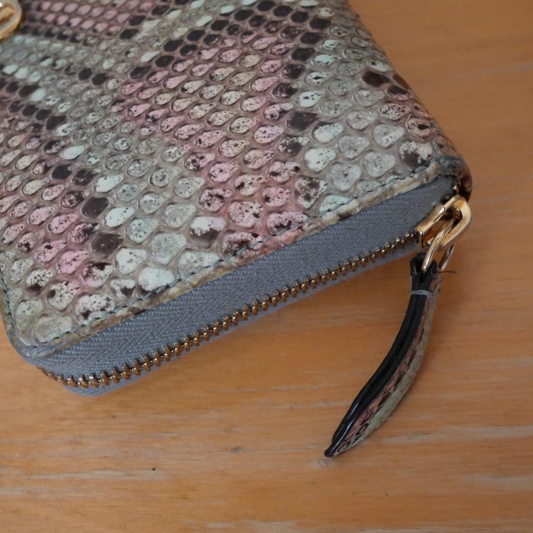 希少/美品 グッチ 長財布 GGマーモント パイソン 　グリーン系　 レザー