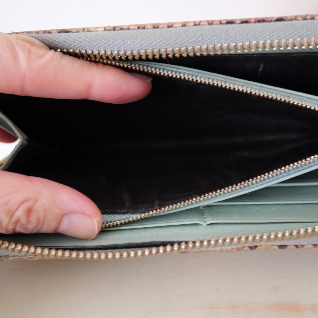 希少/美品 グッチ 長財布 GGマーモント パイソン 　グリーン系　 レザー