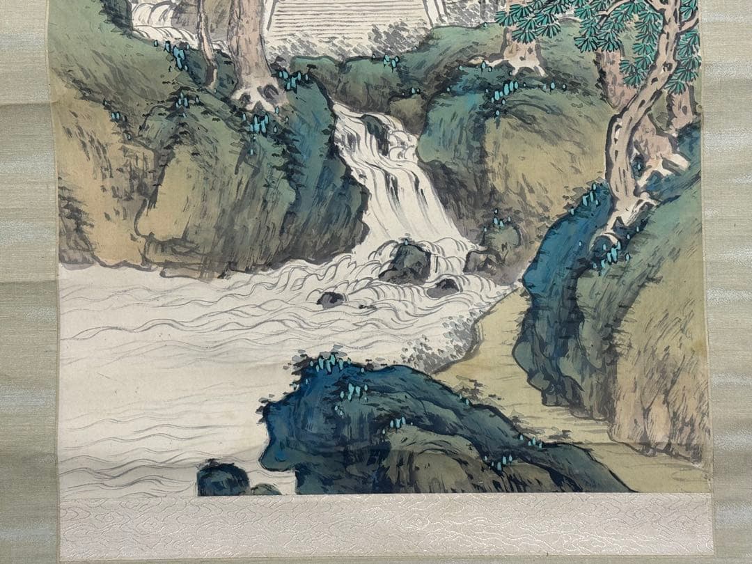 岸浪柳渓筆 絹本肉筆 亭泉松石 青緑山水 掛軸 送料込み251012 - メルカリ