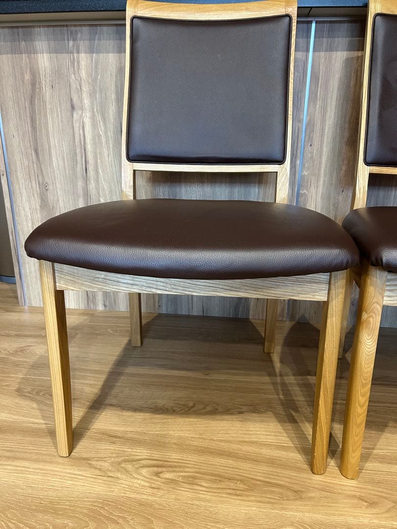 ブラウン 木製フレーム ダイニングチェア 2脚セット