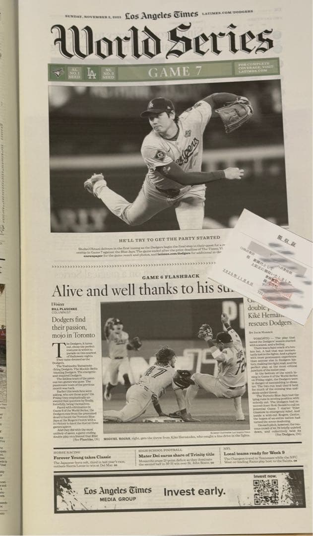 ドジャース vs ブルージェイズ 『ワールドシリーズ第6戦】LAタイムズ