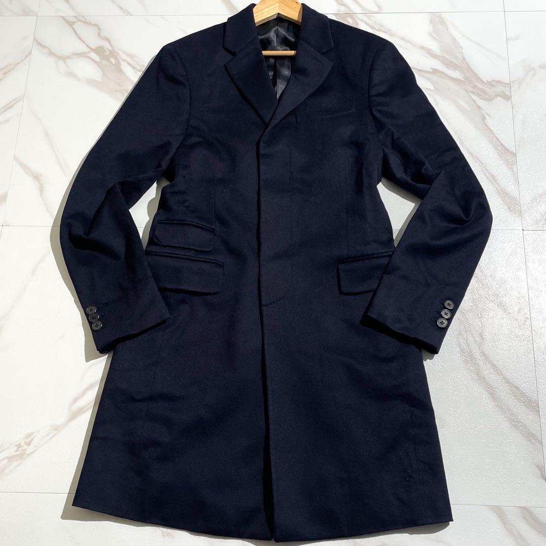 カシミヤ100% 極美品 PRADA チェスターコート ネイビー 【166】