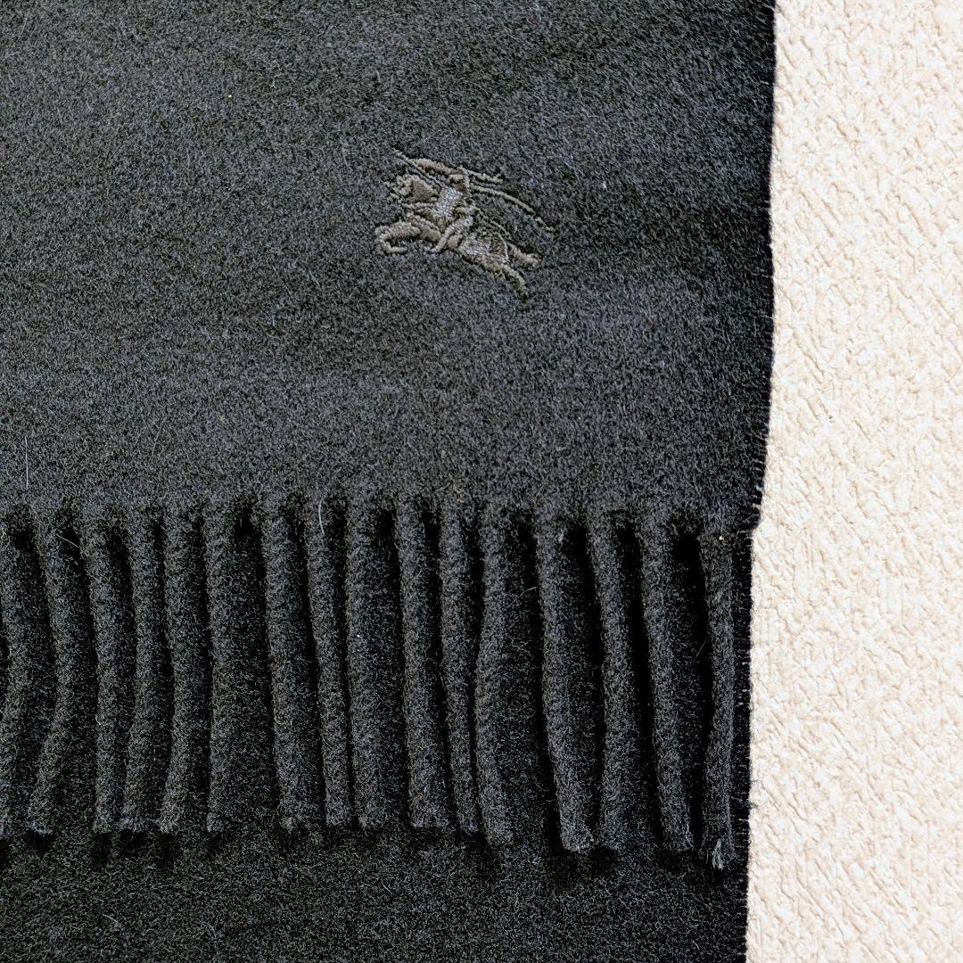 数回使用】Burberry's カシミヤ ブラックマフラー ストール 太フリンジ