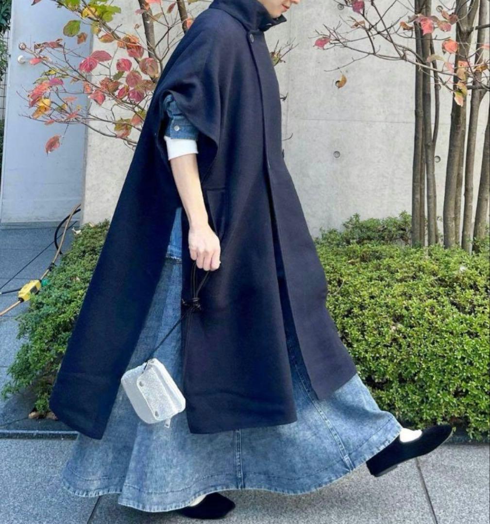 未使用⭐︎ニコアンド リバーハイネックポンチョ ネイビー - メルカリ
