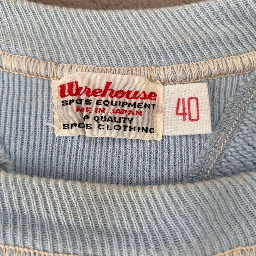 Warehouse 両V スウェット フロッキープリント 40 サックスブルー