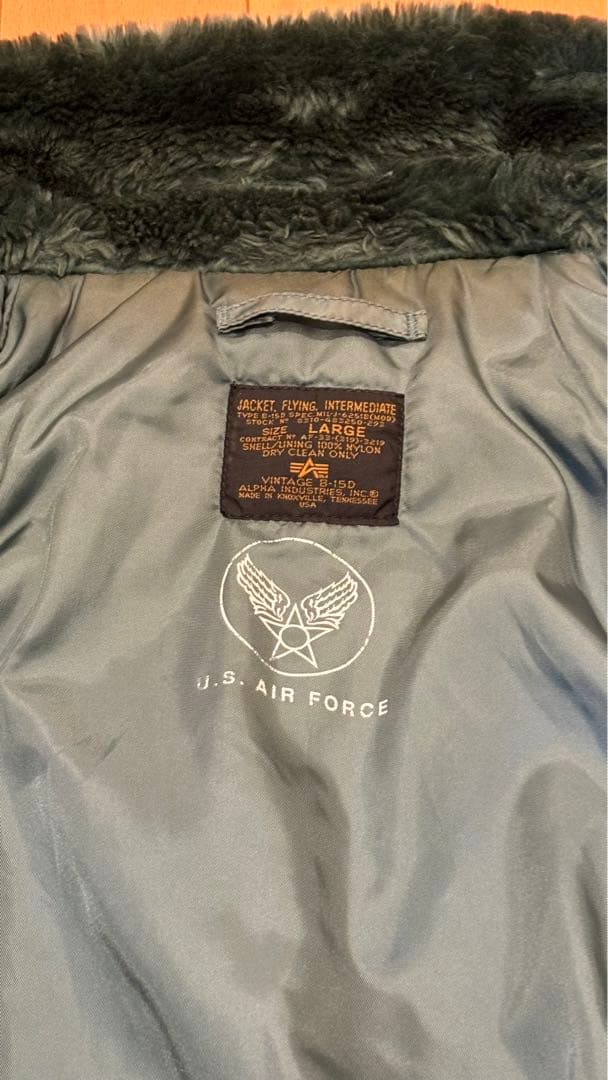 美品！　アルファ　50S復刻　B-15D フライトジャケット　USA製　襟ファー