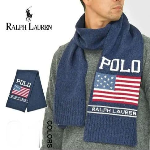 ポロ ラルフローレン マフラー ネイビー 星条旗 新瓶 タグ付 男女兼用