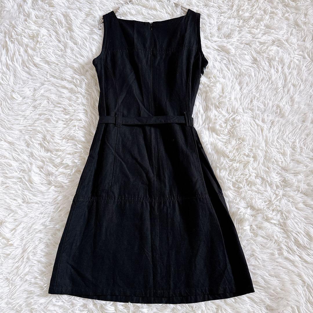 FENDI メタルバックル付きベルト リネン混ひざ丈ワンピース Sサイズ 黒