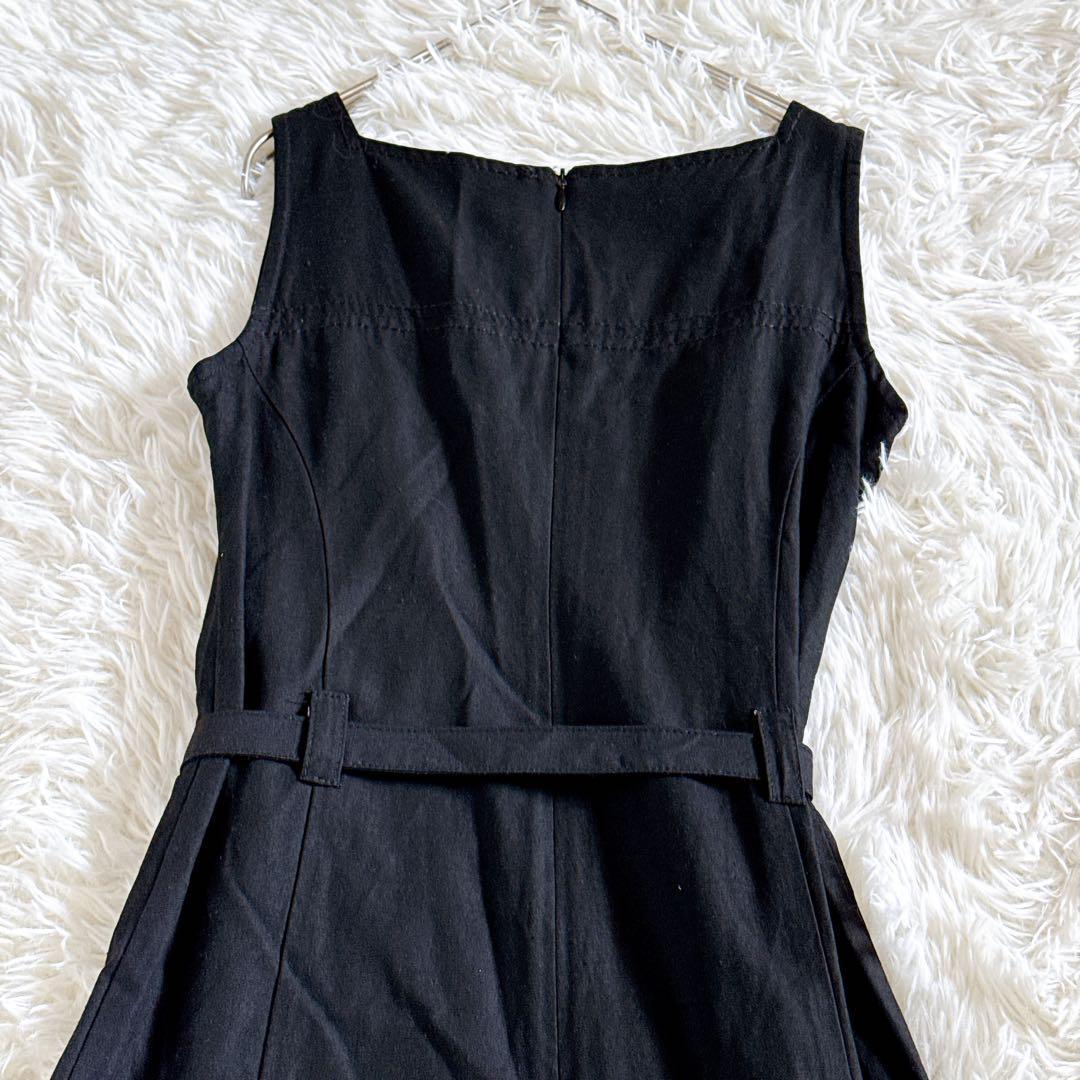 FENDI メタルバックル付きベルト リネン混ひざ丈ワンピース Sサイズ 黒