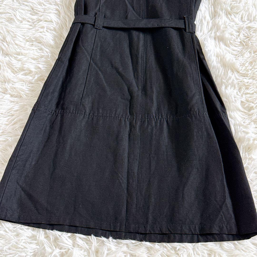 FENDI メタルバックル付きベルト リネン混ひざ丈ワンピース Sサイズ 黒