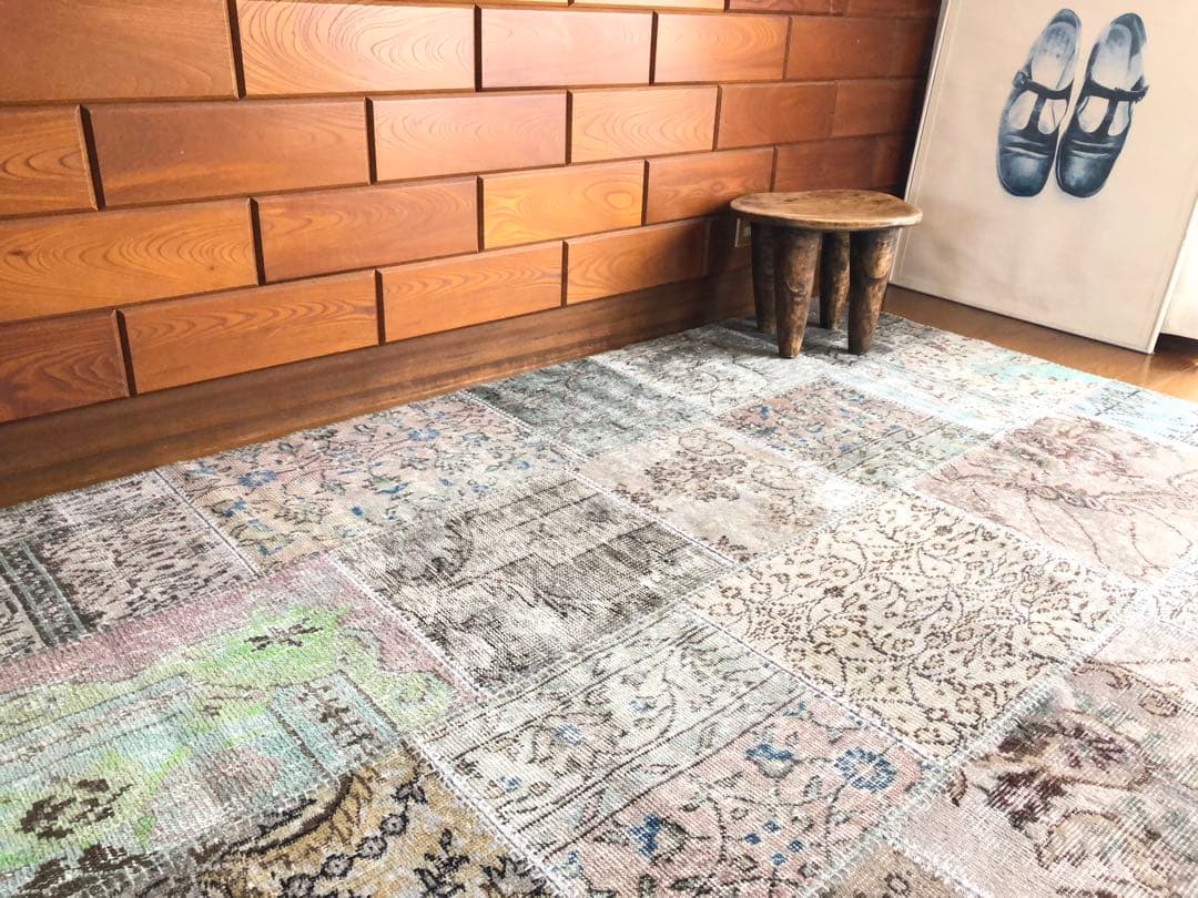 【超大判！】✴︎1970’ヴィンテージラグ✴︎パッチワーク/gray-overdye