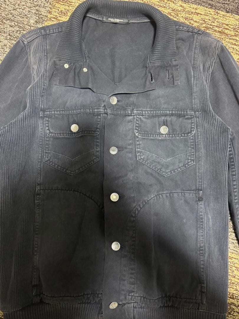 Dolce & Gabbana ダークグレー デニムジャケット リブ｜