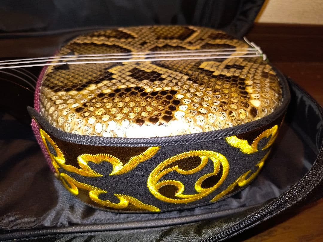 三線 本体 蛇皮 強化張り ソフトケース付き