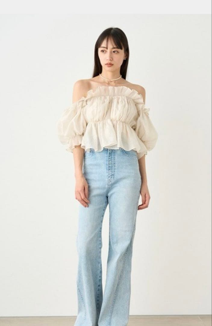 スナイデル　ジャガードボリュームオフショルブラウス アイボリー