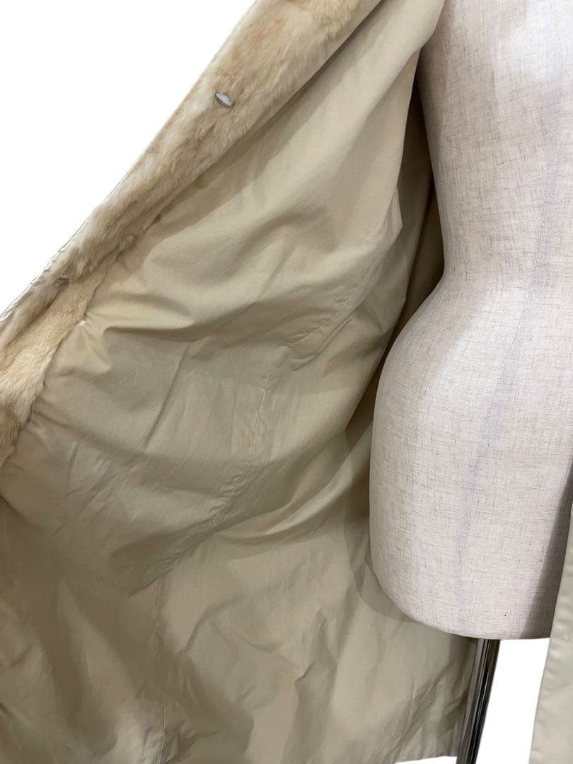 FENDI】フェンディ 毛皮 ナイロン ステンカラーコート ベージュ 40