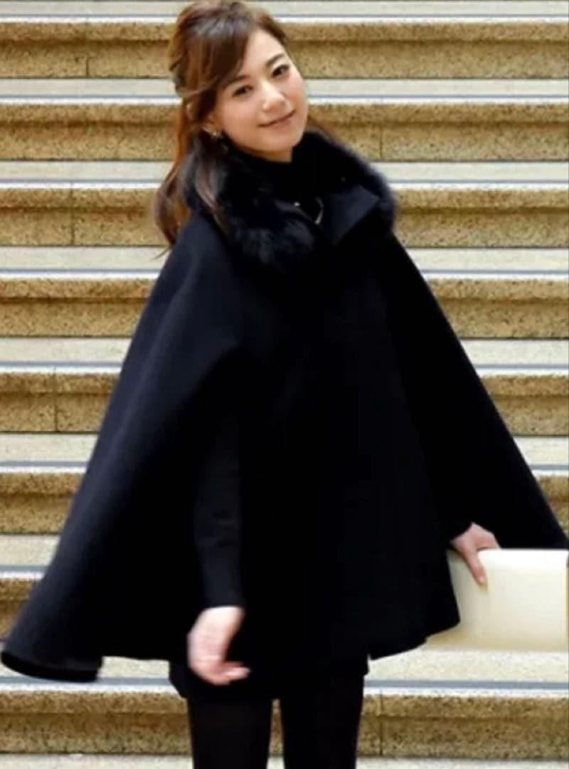 ファー付き ネイビー コート ポンチョ RUIRUE BOUTIQUE