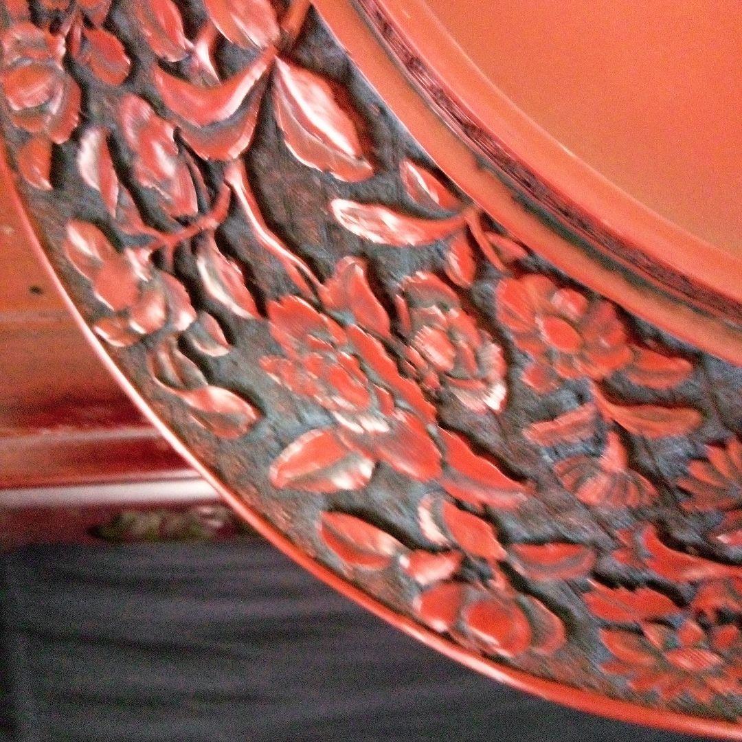 中国古玩 大清乾隆年製 堆朱 菓子鉢 唐草蝙蝠模様