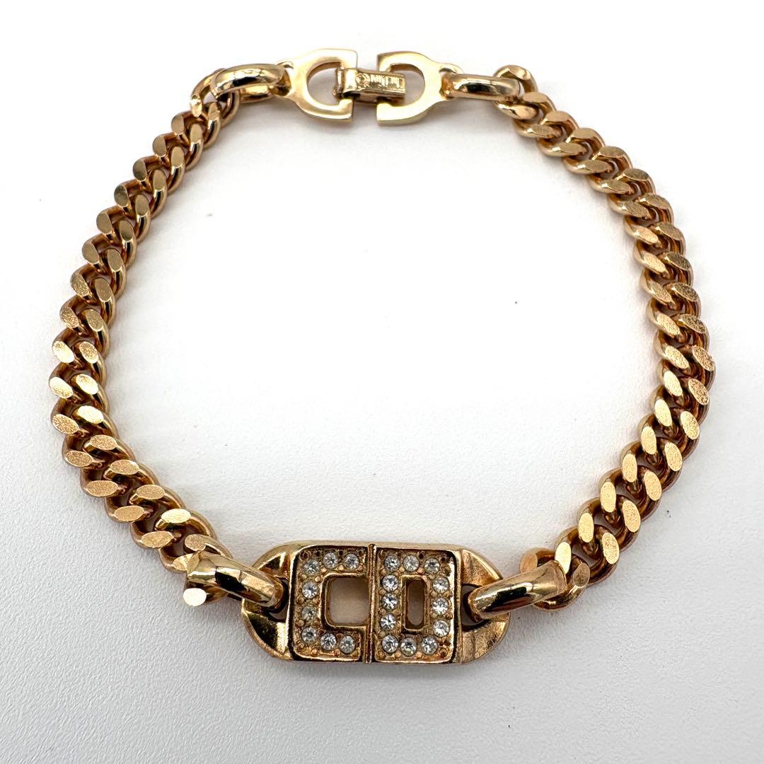 美品 ディオール ブレスレット 喜平 ラインストーン CDロゴ ゴールド 保存袋