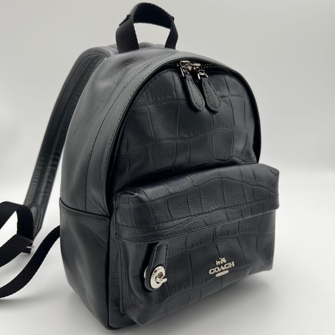 極美希少 クロコ コーチ ターンロック ロゴプレート リュック レザー