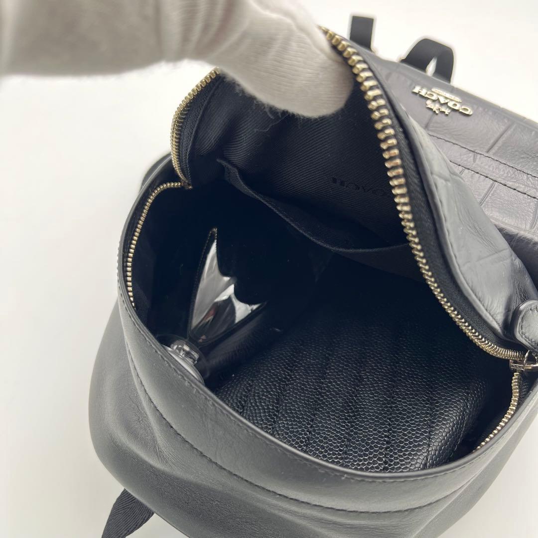 極美希少 クロコ コーチ ターンロック ロゴプレート リュック レザー