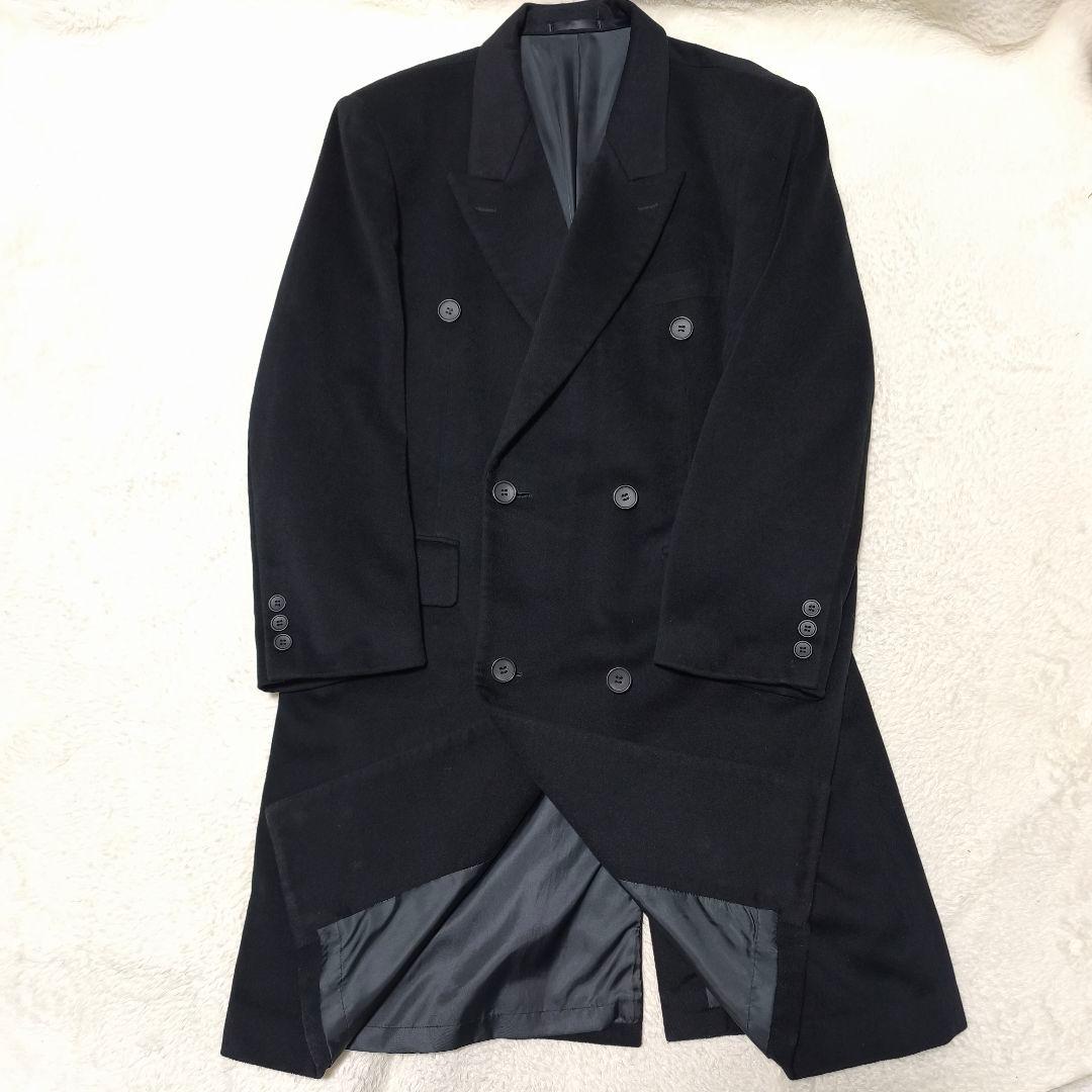 カシミヤ100% ダブルブレスト ロングコート ブラック Lサイズ
