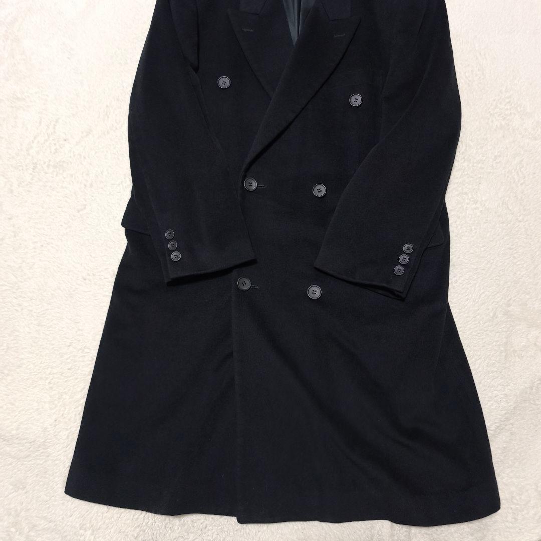 カシミヤ100% ダブルブレスト ロングコート ブラック Lサイズ