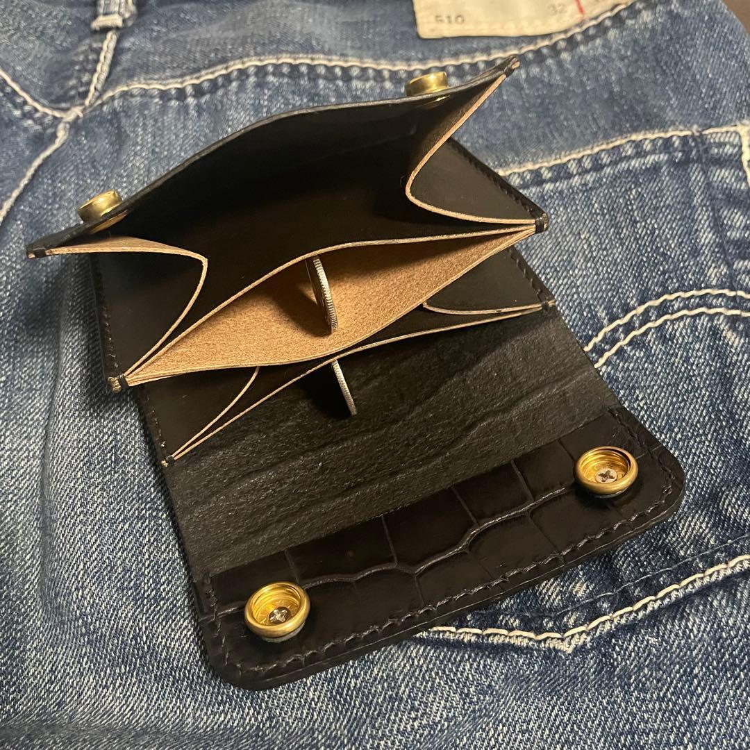 トラッカーウォレット クロコ 真鍮 アポロコンチョ 4層 茶芯