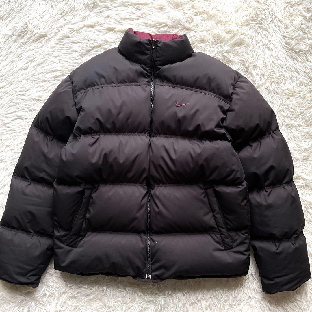 美品✨00s NIKE リバーシブル　ダウンジャケット　黒×えんじ　L 刺繍ロゴ