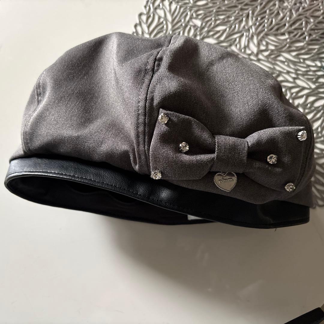 pium リボン付きグレー ベレー帽