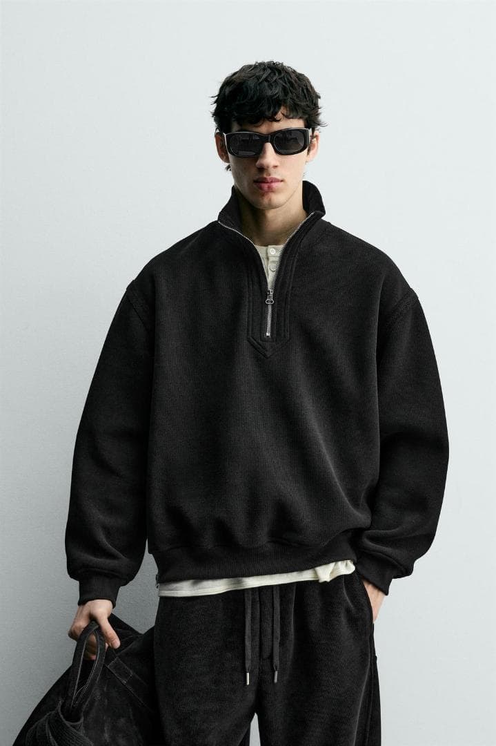 ZARA ザラ コーデュロイジップネック スウェットシャツ M