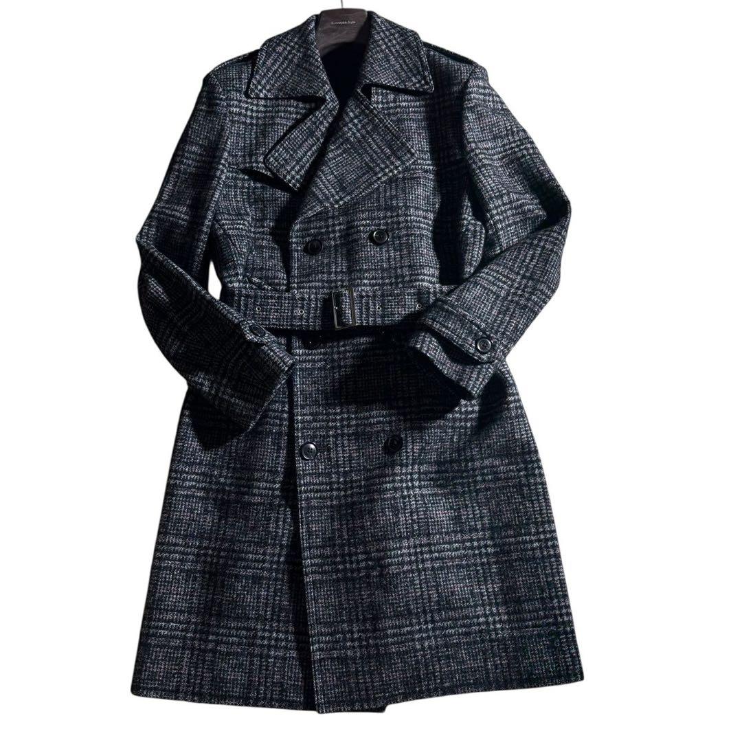 極美品 ポールスミス アルパカ×ウール グレンチェック ロング トレンチ