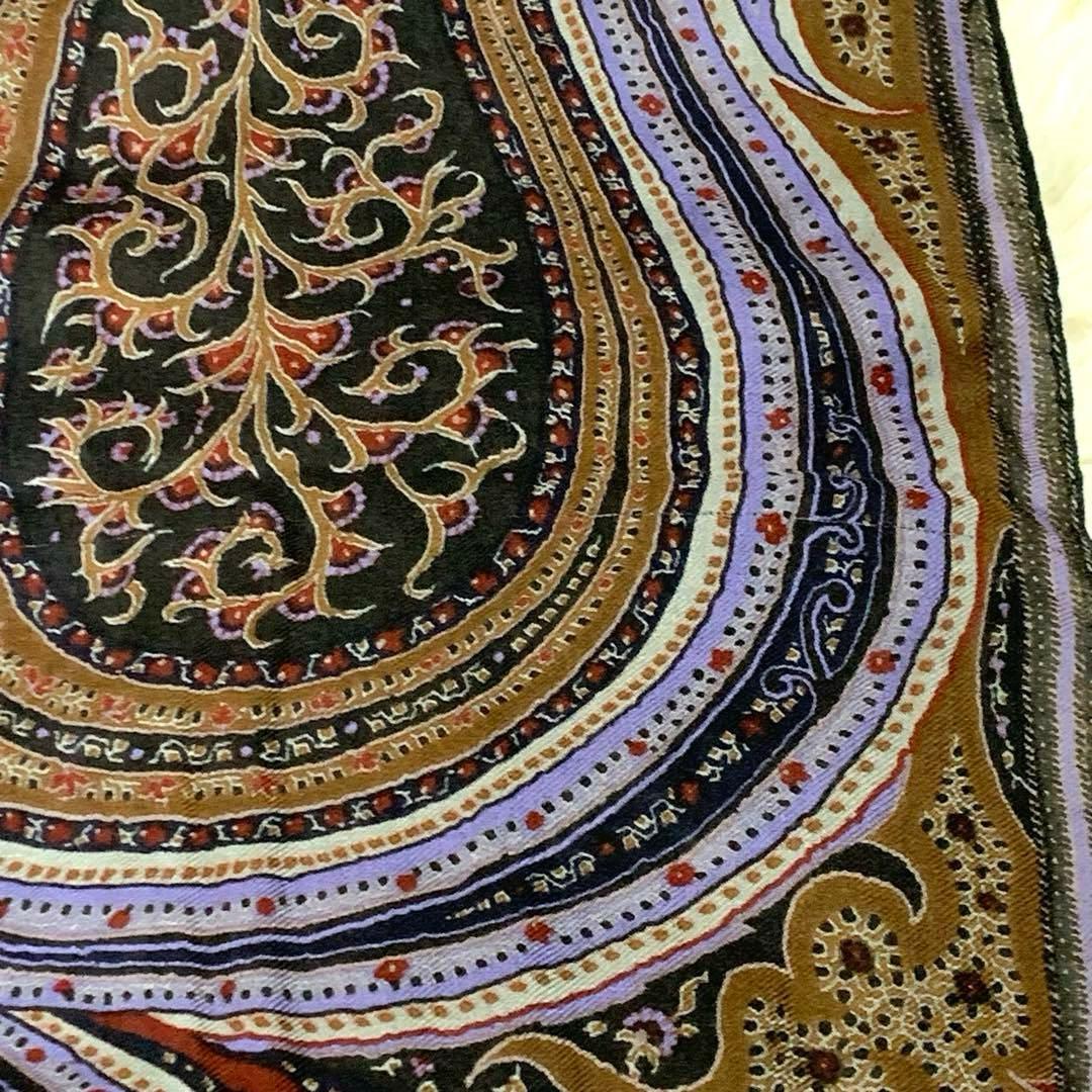 【希少カラー】 エトロ 大判ストール スカーフ ペイズリー パープル ブラウン