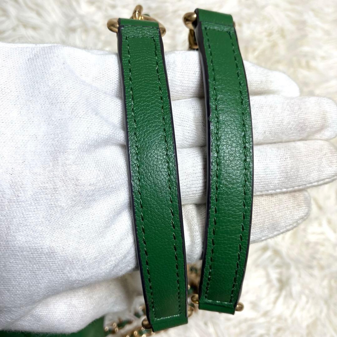 美品】トリーバーチ＊キルティング ゴールドチェーン レザーグリーン