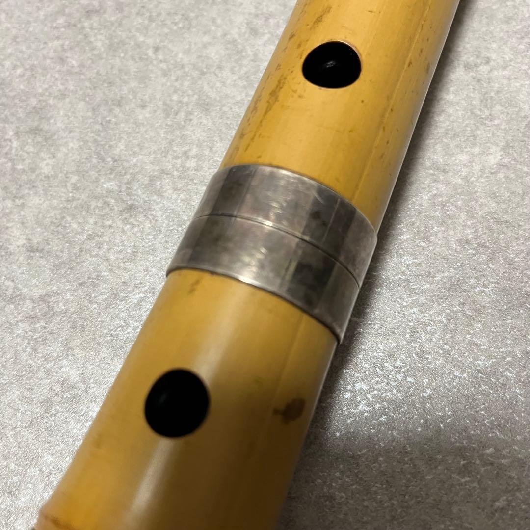 尺八 琴古流 在銘 中継ぎ緩み無し 二尺一寸管 銀巻 状態良好 【音出し確認済】