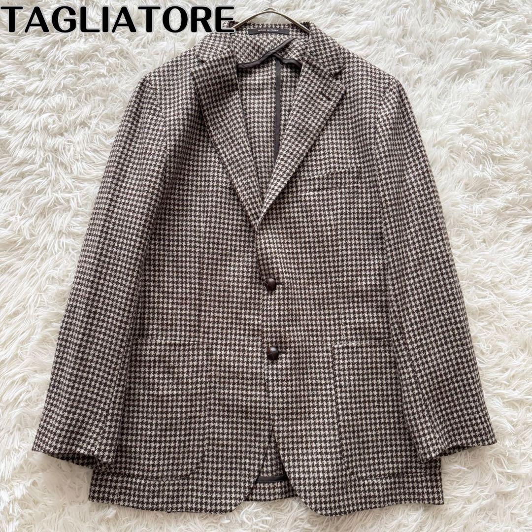 タリアトーレ】テーラードジャケット ハウンドトゥース くるみボタン 50 茶