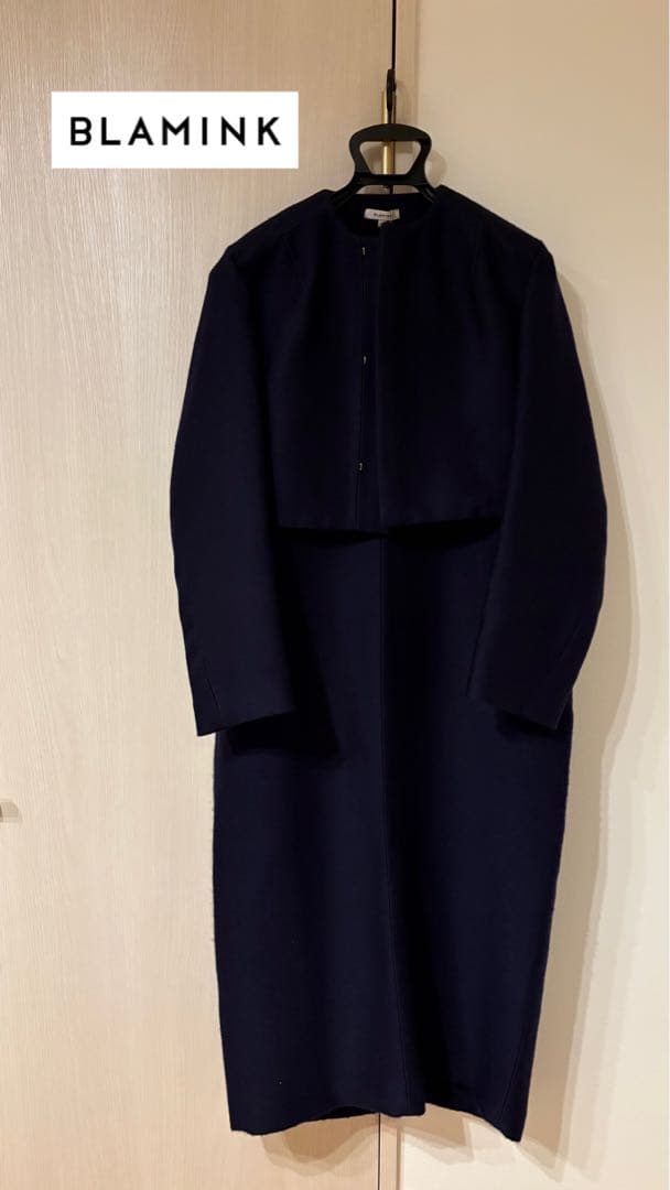 ★美品【BLAMINK】 Vネックノースリブワンピース (NAVY)