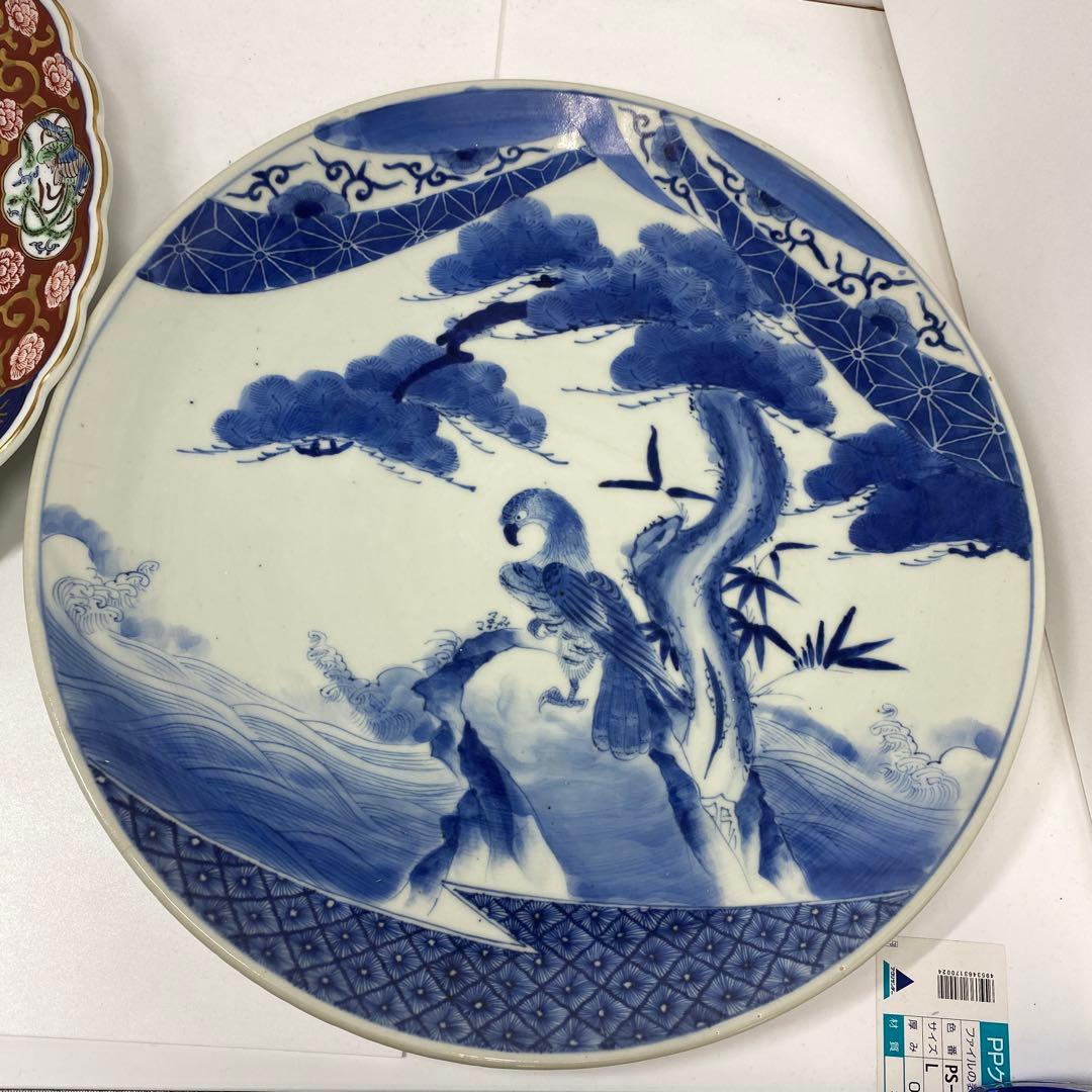 古伊万里 染錦 染付大皿4枚 美人画木箱付 タニコ 東