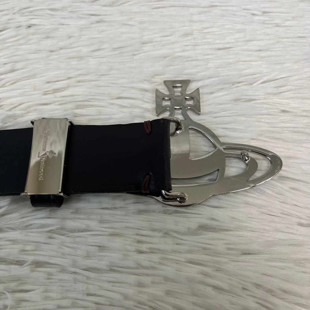 ヴィヴィアンウエストウッド レザーベルト ダークブラウン オーブ シルバー