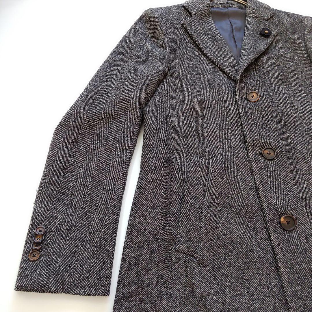 極美品 ラルディーニ ウール カシミヤ ヘリンボーン チェスターコート グレー