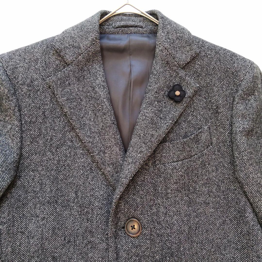 極美品 ラルディーニ ウール カシミヤ ヘリンボーン チェスターコート グレー
