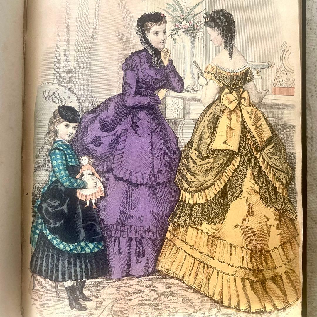 マガジン・デ・ドゥモアゼル1869年　フランスアンティーク　本　古書　彩色銅版画